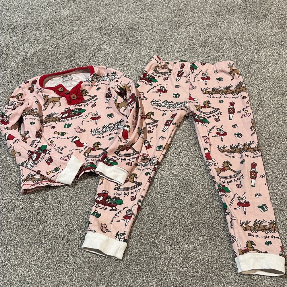 Mudpie Holiday Christmas Long Sleeve 2 piece Set Pajama Set Pink Red and White 4